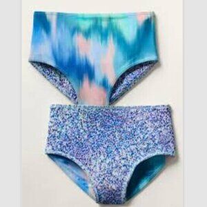 NWT Athleta Girl S / 7 Blue Multi Reversible High Rise Bikini Bottom